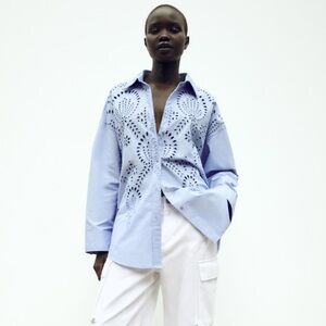 Oversized embroidered eyelet shirt Zara M